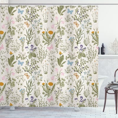 New Bed, Douchegordijn Botanisch Patroon Veldbloemen Pastel Kleuren, Badkamer Decor Set met Haakjes 175 cm B 180 cm L