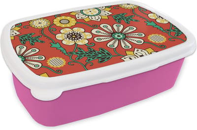 Broodtrommel Roze - Lunchbox Design - Bloemen - Hippie - Retro - Brooddoos 18x12x6 cm - Brood lunch box - Broodtrommels voor kinderen en volwassenen