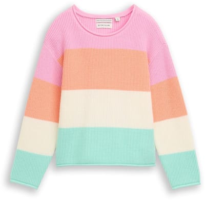 Tom Tailor - Cropped gebreide trui met ronde hals - Maat 92/98 - very big multicolor stripe