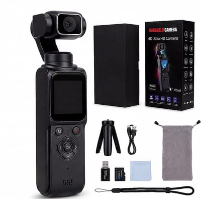 Vosoi Pocket Camera 4K Ultra HD - Action Camera met 330° Draaibare Lens - Vlogcamera - 64MP - Gezichtstracking - WiFi - Touchscreen - 32GB SD-Kaart