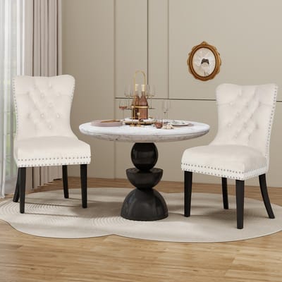 Puluomis Eetkamerstoel - Set Van 2 - Beige - Fluweel - Velvet - Massief houten poten - Stoel