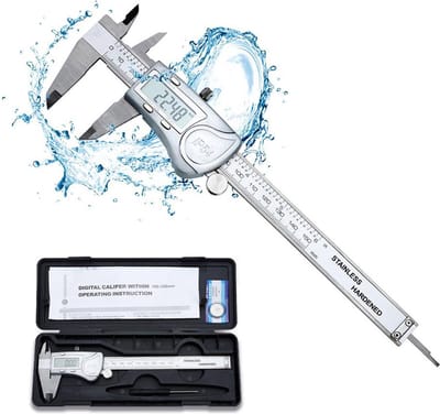 Intirilife digitale schuifmaat in ZILVER - 150 mm / 6 inch IPX54 Waterdichte roestvrijstalen schuifmaat Zeer nauwkeurig professioneel meetapparaat met LCD-scherm voor afstanden, dieptemetingen en diameters