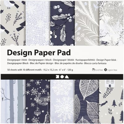 Design papierblok, vel 15,2x15,2 cm, 120 gr, blauw, grijs, 50 vel/ 1 doos
