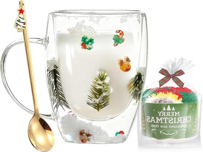 Leuke kerstcadeaus voor mannen en vrouwen - Schattige sneeuwvlokken glazen espresso kopjes met handvat, grappige dubbelwandige koffiemokken en kerstdecoraties voor moeder en vrienden