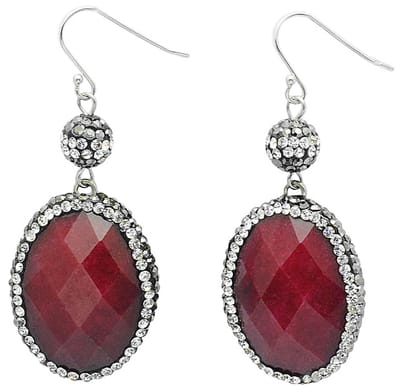 Edelstenen oorbellen Bright Red Jade Oval - oorhanger - rood - jade - sterling zilver (925) - stras steentjes - luxe sieraden doosje - rode oorbellen - dames oorbellen