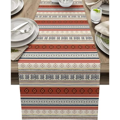 Westerse Azteekse Boheemse Strepen Linnen Tafelkleden Commode Sjaal Herbruikbaar Boerderij Keuken Eettafelkleden Feest Decoratie 150x33cm white