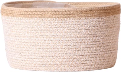 Kolibri Home | Cotton Basket dish wit - Cotton gevlochten schaal met wit detail - potmaat Ø30cm -