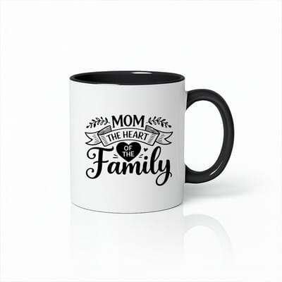Mom The Heart Of The Family – Stijlvolle Tweekleurige Koffiemok – Uniek Cadeau voor Mama