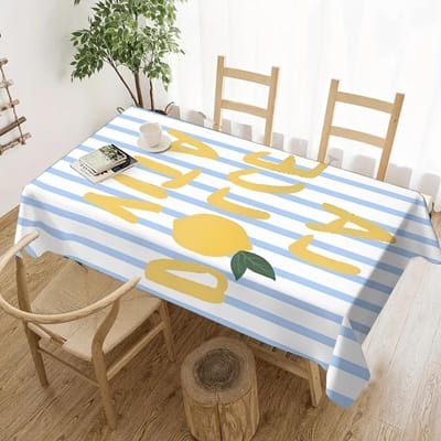 Moderne Eenvoudige Gestreepte Blauwe Tafelkleed voor Tafeldecoratie Feest Waterdicht Rechthoekig Herbruikbare Tafelkleden voor Tafel Keuken Eetkamer 90x140cm beige