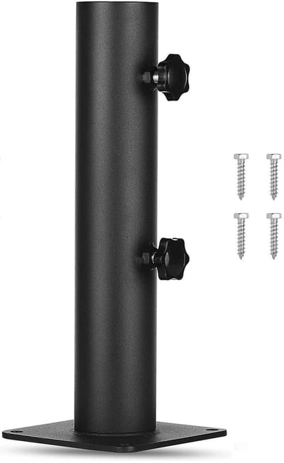 Dailygoods- Parasolstandaard Duurzaam - Heavy Duty Stalen Parasolhouder - Verstelbare Knop - Meer Stabiliteit - 4 Schroefgaten - Zwart Poedercoating - Parasolvoet