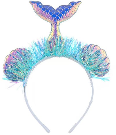 KIMU® Haarband Zeemeermin Blauw - Diadeem Schelpen Iridescent - Glitters Oceaan Oortjes Tule Mermaid Zee Water Schelp Schelpjes Festival