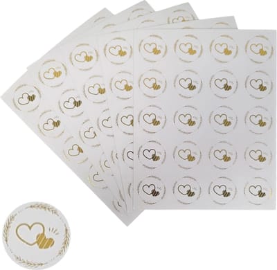 200x Transparante Stickers Op Vel - 32mm - Hart Krans Goud - Serie 4 - Sluitsticker - Sluitzegel - Cadeau Sticker - Hartje Goud - 200 Stuks