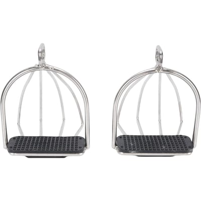 2PCS Étriers d'Équitation Acier Inoxydable Étriers de Sécurité à Cage avec Coussinet Antidérapant Accessoires Équestres white
