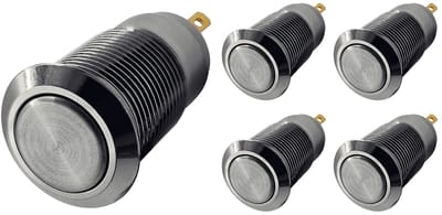 ProRide Mini Drukschakelaar ON-OFF - 12mm Metaal - 12V/24V - Platte Knop - Zilver - 5 stuks