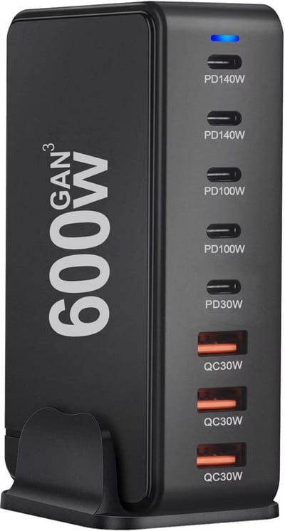 De Beste Gadgets 600w Oplader - GAN3 - Bureau Oplader - Desktop Oplader - Oplaadstation - Snellader - Power adapter - USB-C Oplader - Universele Oplader - Geschikt voor iPhone, iPad, Laptop en Tablet