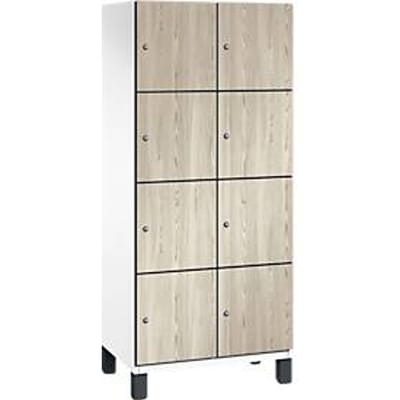 C+P Cambio lockerkast, 2 vakken, 8 vakken, op poten, B 800 x D 525 x H 1980 mm, verkeerswit / essenhout decor