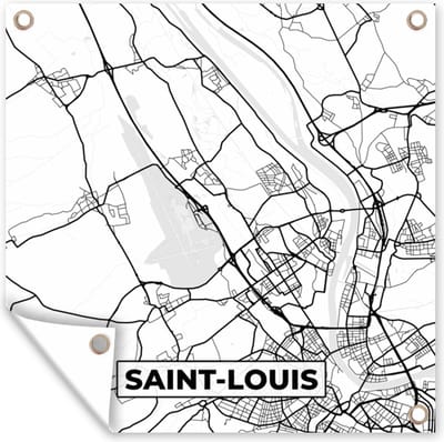 Tuin poster Kaart - Saint-Louis - Stadskaart - Frankrijk - Plattegrond - Zwart wit - 200x200 cm - Tuindoek