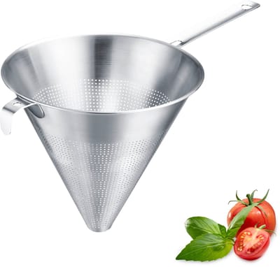 Westmark puntzeef Chinois Pro – Fijne zeef met rondom gaatjes – Roestvrijstalen zeef – Perfect voor fond, crèmes en sauzen – Zilver, Ø 23 cm