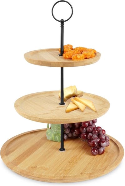 Etagère Bamboe met 3 Verdiepingen 35 cm - Serveertoren - Taartplateau - Cupcakestandaard - Taartstandaard