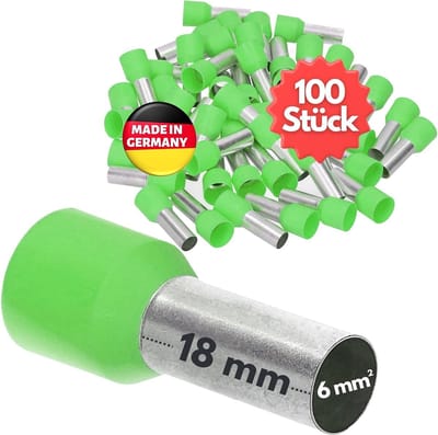100 stuks Kalitec AE618GN adereindhulzen geïsoleerd 6,0 mm² 18 mm lang groen I Made in Germany I Industriële kwaliteit