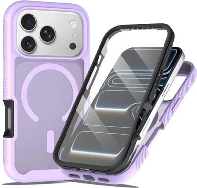 Hoesje met Ingebouwde Screenprotector Geschikt voor Apple iPhone 17 Pro - Compatibel met MagSafe / Qi2 - Full Protect - Schokbestendige Beschermhoes - Case Matte Paars