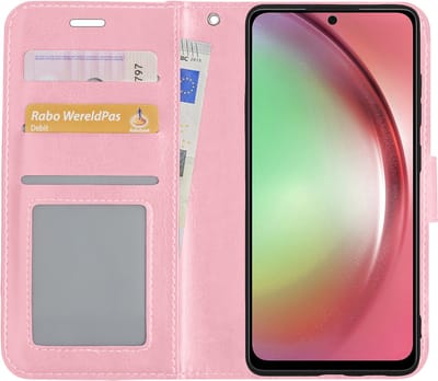 Hoesje - Met Pasjeshouder - Geschikt voor Samsung Galaxy A54 - Luxe Bookcase Portemonee - Flip Case - Kunstleer Book Case - Flipcase - Book Cover - Walletcase - Portemonneehoes - Lichtroze