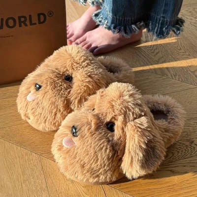 Schattige Hondenslippers voor Koppels Pluche Fleece Gevoerd Antislip Huis Binnenschoenen Winter Warm Cartoon Dierlijke Slippers Comfortabel 44-45 brown