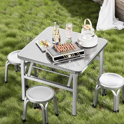 Opvouwbare Werktafel - Inklapbare Tafel - Keuken Buiten - Roestvrij Staal - 100x100x55cm - Zilver