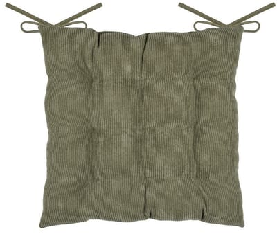 Stof Textile stoelkussen Dandy - olijfgroen - 38 x 38 x 5 cm - touwtjes sluiting - zitkussens - binnen/buiten