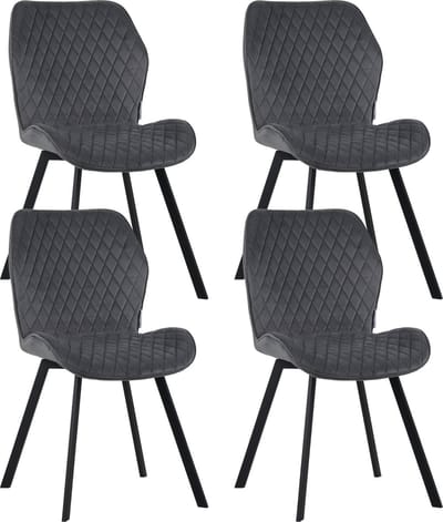 Colenis® - Rio eetkamerstoel - Set Van 4 - Grijs - Fluweel - Velvet - Industrieel - Stoel