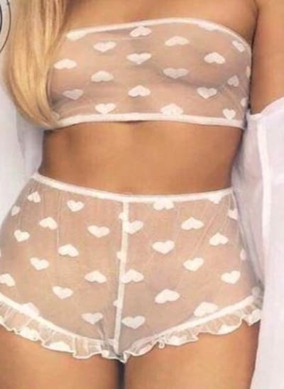 CHPN - Lingerie Setje - Lingerie met Hartjes - Small - Sexy lingerie - Sexy ondergoed - Valentijnsdag - Wit - lingeriesetje - Underwear