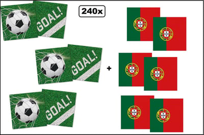 120x Servetten Voetbal 33cm x 33cm + 120x Servetten Portugal 33cm x 33cm - 3 laags - MIX - WK Servet diner eten knoeien restaurant BBQ thema feest verjaardag feest