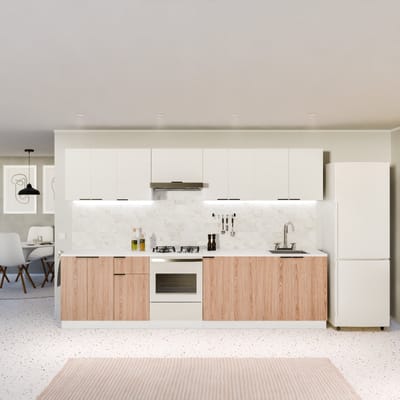 Blumfeldt Keukenkast met werkblad - Modern rek met 30 mm MDF-werkblad, Verstelbare ABS-voeten, Melaminegecoat oppervlak, Wit-eiken finish, Praktische rekindeling