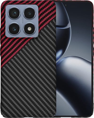 Hoesje geschikt voor Xiaomi 14T Pro - Techsuit Carbonite FiberShell Carbon Back Cover - Rood/Zwart
