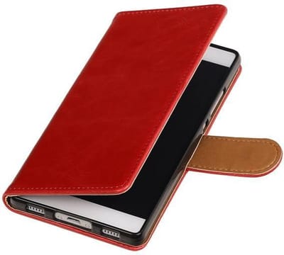 Zakelijke Book Case Telefoonhoesje Geschikt voor de Huawei P8 - Portemonnee Hoesje - Pasjeshouder Wallet Case - Rood