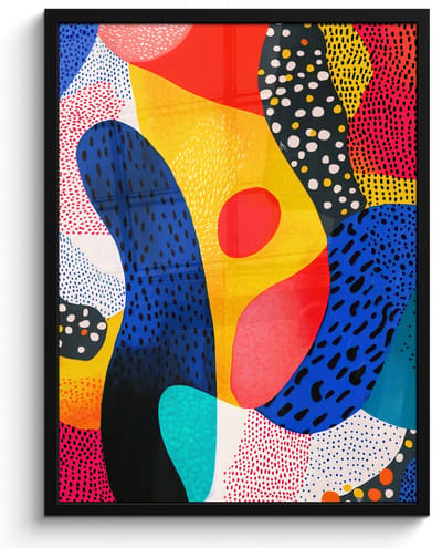 Poster in lijst - Fotolijst 50x70 cm - Posters - Vormen - Abstract - Stippels - Blauw - Posterlijst zwart - Decoratie - Wanddecoratie woonkamer - Muurdecoratie slaapkamer