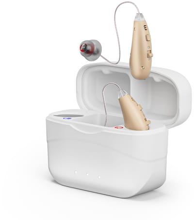 WK® 2x Mini Digitaal Intelligente Ruisonderdrukking Gehoorapparaat- Uitgerust met snelle geluidsverwerking- Links én rechts draagbaar - Gepatenteerde Japanse nanotechnologie-HiFi-geluid van hoge kwaliteit - Lange batterijduur ≥ 25 uur - rood+blauw