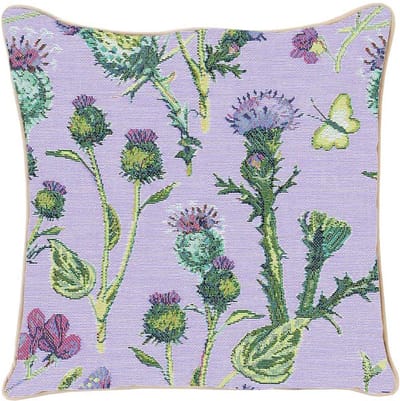 Ulticool Kussenhoes - Bloemen Vlinder - Jacquard Gobelin stof - Exclusief Kussenvulling - Sierkussen 45x45 cm - Sierkussenhoes Accessoires - Decoratie Lente - Kussentjes Bank voor Decoratie Woonkamer Slaapkamer - Lila Paars Groen