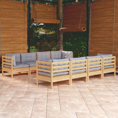 vidaXL - 9-delige - Loungeset - met - grijze - kussens - grenenhout