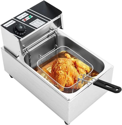 Elektrische Frituurpan - Professionele Frituur - Thuis Frituren - Traploze Temperatuur - 6 Liter Inhoud - Zilver