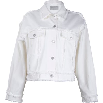 AllSaints Claude Fray Jacket Cream White Size: 36 | Denim Jackets Outlet | Dames | Wit