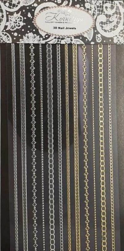 Nail Art Stickers - Nagel Stickers - Korneliya 3D Nail Jewels XL - XL11 Mixed Chains