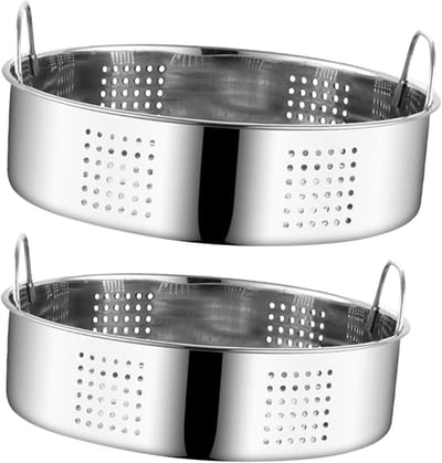 Rvs Stoommandjes Set - Kookgerei Inzet - Gezond Koken - Duurzaam Roestvrij Staal - 23 & 25cm - Zilver