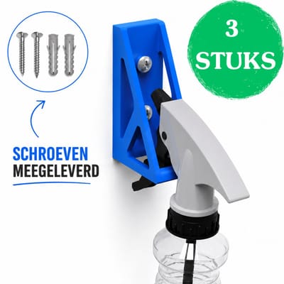 Universele Sprayfles Houder Set van 3 – Wandmontage Organizer voor Schoonmaakflessen – Geschikt voor 20 mm en 30 mm Hals – Blauw