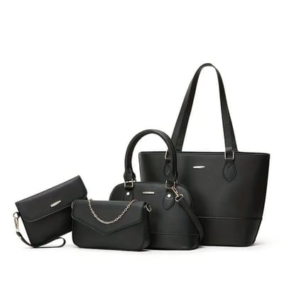 Bovista Handtas Dames - Schoudertas - School - Shopper - Schooltas - Werktas - 4-Delige Set - Zwart