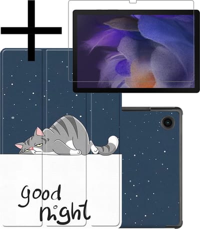 Hoes - Geschikt voor Samsung Galaxy Tab A8 - Met Screenprotector - Trifold Bookcase - Hard Cover - Hardcover Book Case - Tablet Hoesje - Kat