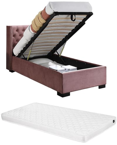 Vente-unique Bed met opbergruimte fluweel roze 90 x 200 cm