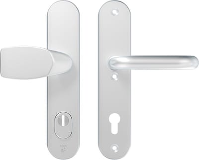 AXA Veiligheidsbeslag (Oval Plus) Aluminium glad: Knop-Kruk (model Wing/U) PC92 met kerntrekbeveiliging SKG***