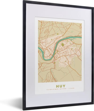 Fotolijst incl. Poster - Kaart - België - Plattegrond - Stadskaart - Huy - 30x40 cm - Posterlijst