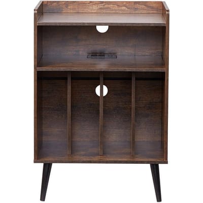 3-laags platenspeler met LED-licht en USB-poorten Houten vinylrek Bruin